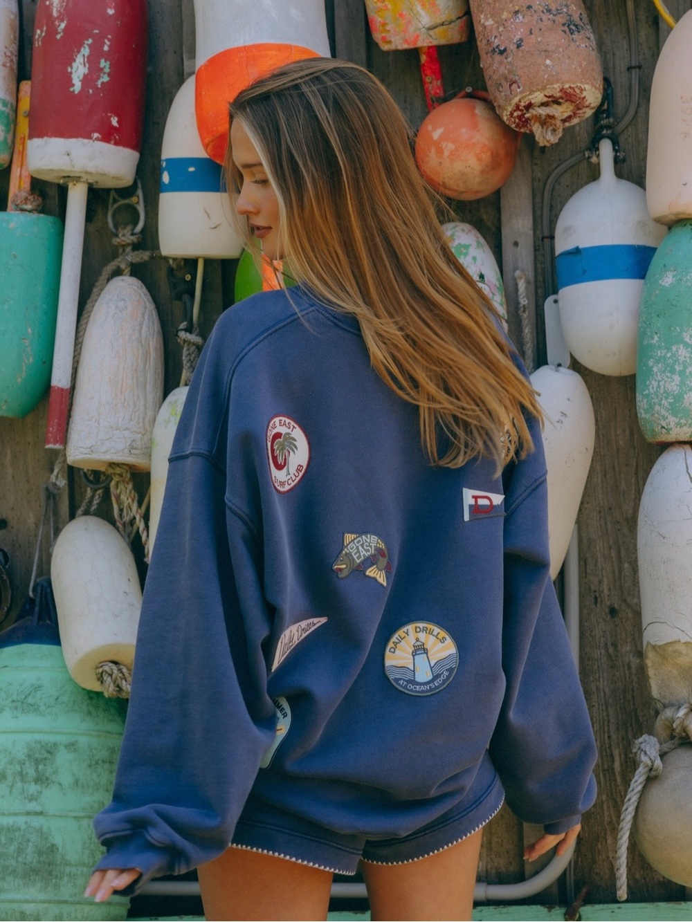 Daily Drills Vintage Blue Heavyweight Oversized Out East Crewneck Sweatshirt